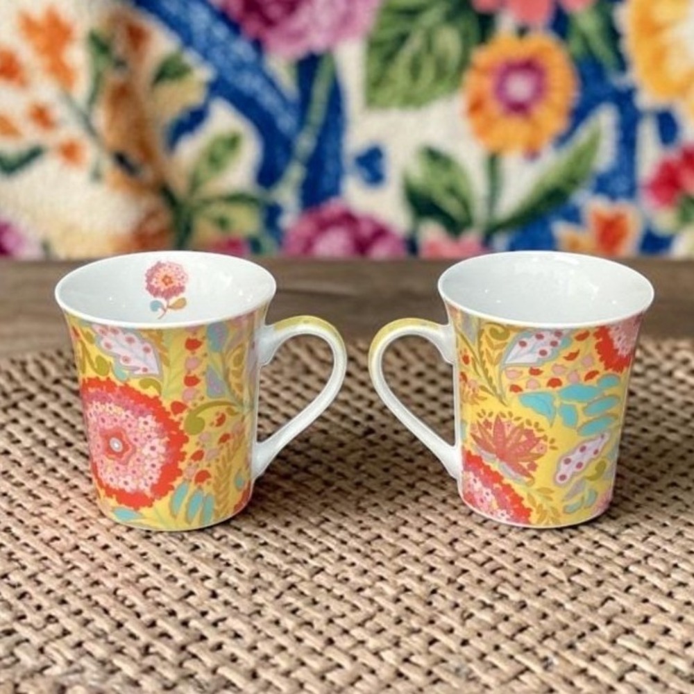 Dena Home Flowers Coffee Cups, Set of 2, Vintage Floral Porcelain Mugs Drinkware